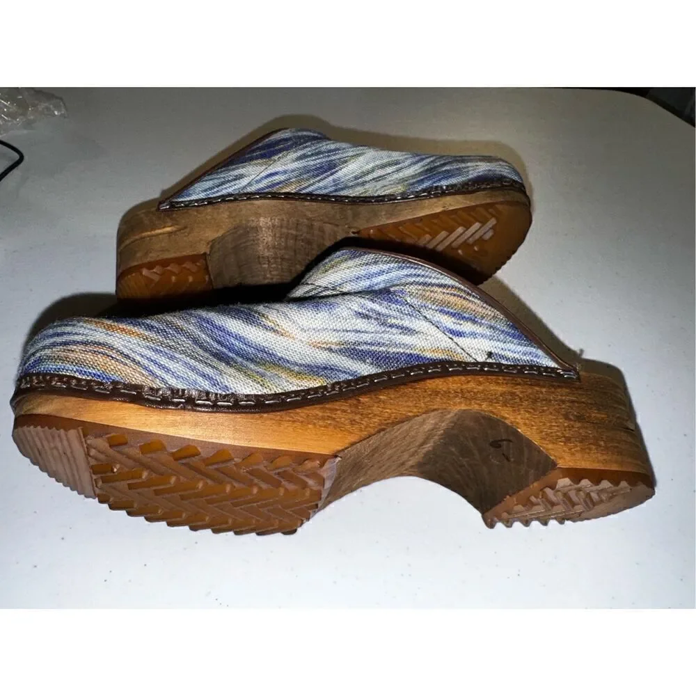 Sanita Women’s Blue Watercolor Fabric Style Clogs Size EU 39 US Women's 7.5-8 - Picture 5 of 7